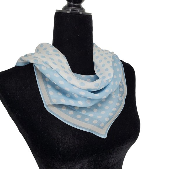 Classiques Entier Silk Chiffon Scarf Baby Blue Polka Dot Chiffon 20" Neckerchief - Picture 2 of 8